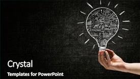  Presentation with light bulb - Cool new theme with idear - male hand on dark background backdrop and a black colored foreground