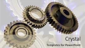 Presentation with cogs gears wheels steampunk elements - PPT theme having ideas fit together - metal gears background and a  colored foreground