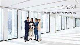  Presentation with new ideas - Cool new slides with ideas new work year - businessmen and businesswomen discussion backdrop and a sky blue colored foreground