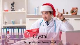  Presentation with doctor in hospital health insurance related icons healthcare person saving medical - Amazing PPT theme having ideas new work year - doctor with gift box backdrop and a coral colored foreground