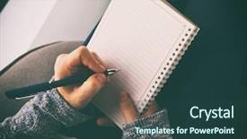  Presentation with notebook paper - PPT layouts consisting of ideas new work year - woman is writing background and a ocean colored foreground