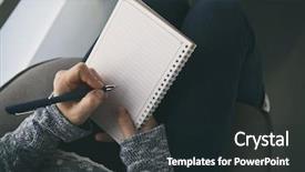  Presentation with notebook paper - Colorful PPT theme enhanced with ideas new work year - woman is writing backdrop and a wine colored foreground