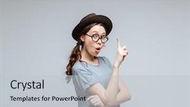  Presentation with black female - PPT theme featuring ideas woman - female nerd in eyeglasses background and a light gray colored foreground