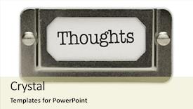  Presentation with file drawer - Colorful presentation theme enhanced with ideation - thoughts file drawer label isolated backdrop and a blonde colored foreground