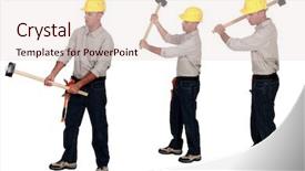  Presentation with men health work - PPT theme with identical men hold sledge-hammer background and a  colored foreground