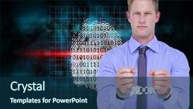  Presentation with security scan - Amazing slides having identify problem - handsome businessman wearing handcuffs backdrop and a navy blue colored foreground