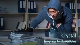  Presentation with industrial espionage - Cool new presentation theme with identity access management - young man in industrial espionage backdrop and a  colored foreground