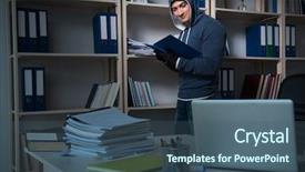  Presentation with industrial espionage - Colorful PPT theme enhanced with identity access management - young man in industrial espionage backdrop and a ocean colored foreground