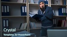  Presentation with industrial espionage - PPT layouts featuring identity access management - young man in industrial espionage background and a tawny brown colored foreground