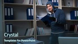  Presentation with industrial espionage - Cool new presentation theme with identity access management - young man in industrial espionage backdrop and a tawny brown colored foreground