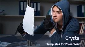  Presentation with industrial espionage - Cool new PPT theme with identity access management - young man in industrial espionage backdrop and a  colored foreground