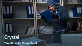  Presentation with industrial espionage - PPT layouts featuring identity access management - young man in industrial espionage background and a tawny brown colored foreground