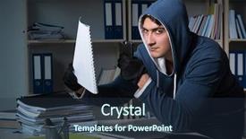  Presentation with industrial espionage - PPT theme having identity access management - young man in industrial espionage background and a tawny brown colored foreground