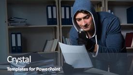  Presentation with industrial espionage - Slide deck having identity access management - young man in industrial espionage background and a ocean colored foreground