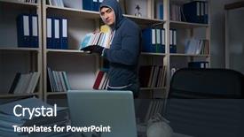  Presentation with espionage - Presentation consisting of identity access management - young man in industrial espionage background and a ocean colored foreground