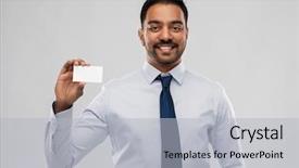  Presentation with business card - Slides enhanced with identity management - business office worker and people background and a light gray colored foreground