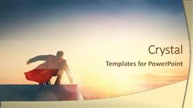  Presentation with business success - Theme with identity management - superhero businessman looking at city background and a cream colored foreground