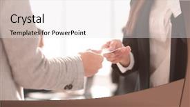  Presentation with business cards - Audience pleasing theme consisting of identity management - two successful businesswomen exchange their backdrop and a white colored foreground