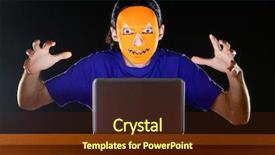  Presentation with dark room for interrogation - Presentation theme featuring identity theft protection - hacker sitting in dark room background and a tawny brown colored foreground