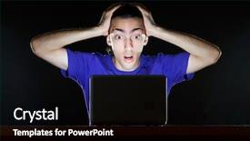  Presentation with dark room for interrogation - Cool new presentation theme with identity theft protection - hacker sitting in dark room backdrop and a black colored foreground