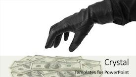  Presentation with identity theft - Cool new slide set with identity theft protection - hand in glove and money backdrop and a soft green colored foreground