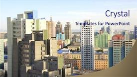  Presentation with north korea - PPT theme featuring communist ideology - aerial view of pyongyang background and a sky blue colored foreground