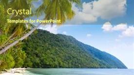  Presentation with palm beach - Audience pleasing presentation design consisting of idillyc landscape of tropical island beach - warm sea palm trees blue sky and white clouds - island of pasific area backdrop and a tawny brown colored foreground
