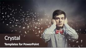  Presentation with ears - Theme with idiom - handsome businessman closing his ears background and a tawny brown colored foreground