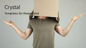  Presentation with man head in hands - PPT theme featuring idiom - man with cardboard box background and a soft green colored foreground