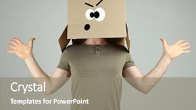  Presentation with cardboard - Presentation design with idiom - man with cardboard box background and a gray colored foreground