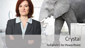 Presentation with elephant - PPT layouts with idiom - portrait of woman in office background and a light gray colored foreground