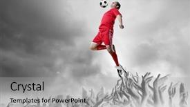  Presentation with football - Beautiful PPT layouts featuring idol - football player in jump kicking backdrop and a light gray colored foreground