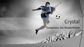  Presentation with football - PPT theme featuring idol - football player in jump kicking background and a  colored foreground