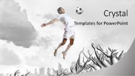  Presentation with football - Presentation theme featuring idol - football player in jump kicking background and a light gray colored foreground