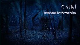  Presentation with night - PPT theme featuring idol - ruins in the night forest background and a navy blue colored foreground