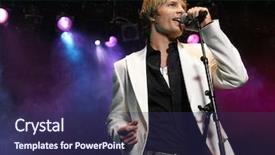  Presentation with microphone - Beautiful PPT theme featuring idol people - smart young man singing backdrop and a navy blue colored foreground