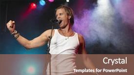  Presentation with microphone and synthesizer on concert - Cool new PPT layouts with idol people - young man singing into microphone backdrop and a coral colored foreground