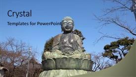  Presentation with buddha - PPT layouts consisting of idolotry - buddha statue background and a teal colored foreground