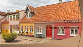  Presentation with colorful - Presentation theme featuring idyllic-cobbblestone-alley-with-colorful background and a red colored foreground