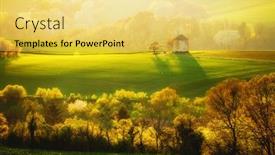  Presentation with rural - Cool new slide deck with idyllic-rural-landscape backdrop and a yellow colored foreground