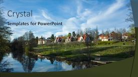  Presentation with spring water - Audience pleasing theme consisting of idyllic-scandinavian-spring-evening-amazing backdrop and a light blue colored foreground