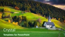  Presentation with scenery - PPT theme having idyllic-scenery background and a forest green colored foreground