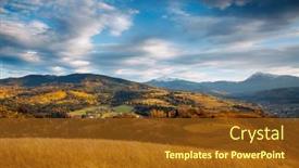  Presentation with nature art - PPT theme with idyllic-sunny-day-in-autumn background and a tawny brown colored foreground