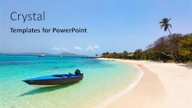  Presentation with white sand - PPT layouts with idyllic-tropical-beach-with-white background and a light blue colored foreground