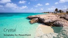  Presentation with turquoise beach - Presentation theme having idyllic-tropical-beach-with-white background and a mint green colored foreground