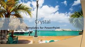  Presentation with water ocean - Presentation theme featuring idyllic-tropical-waterfront-in-oranjestad background and a light blue colored foreground