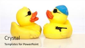  Presentation with rubber - Amazing PPT theme having ied - group of toy rubber ducks backdrop and a yellow colored foreground