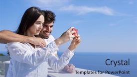  Presentation with young happy couple - Theme enhanced with ied - happy young couple taking selfie background and a light blue colored foreground