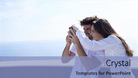  Presentation with young happy couple - PPT theme featuring ied - happy young couple taking selfie background and a light blue colored foreground