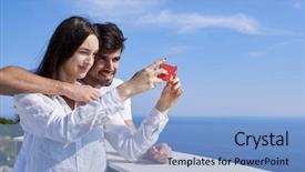  Presentation with young happy couple - Cool new theme with ied - happy young couple taking selfie backdrop and a light blue colored foreground